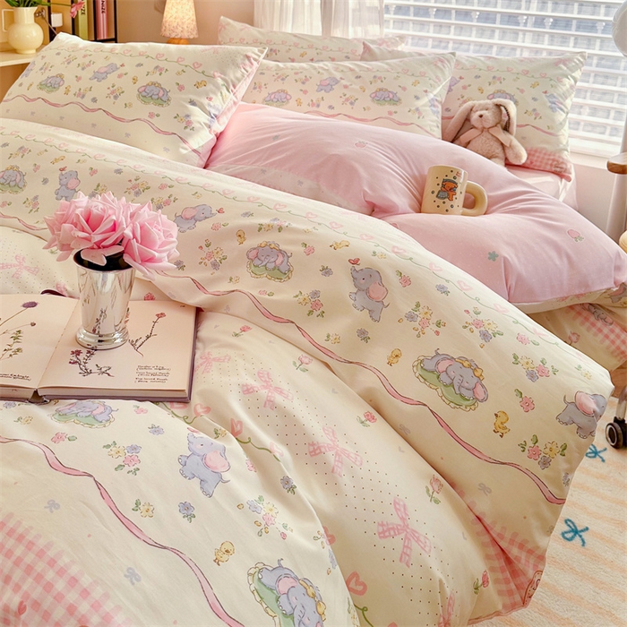 91家纺网 家纺一手货源 找家纺 名兮家居 2025新款12868全棉纯棉四件套 开心小象