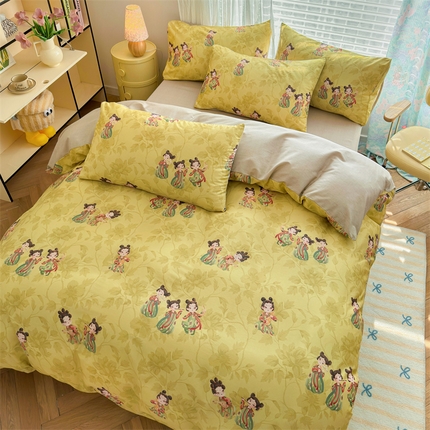 名兮家居 2025新款12868全棉纯棉四件套 唐装女孩-绿