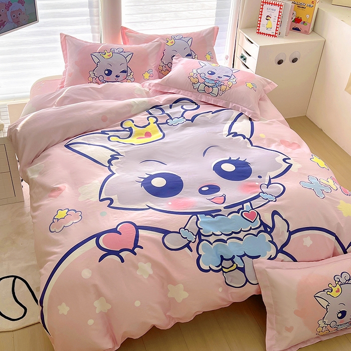 91家纺网 家纺一手货源 找家纺 浩诚 2025新款第二批正版喜羊羊灰太狼全棉卡通大版印花四件套-提供买家秀 甜蜜蜜红太狼