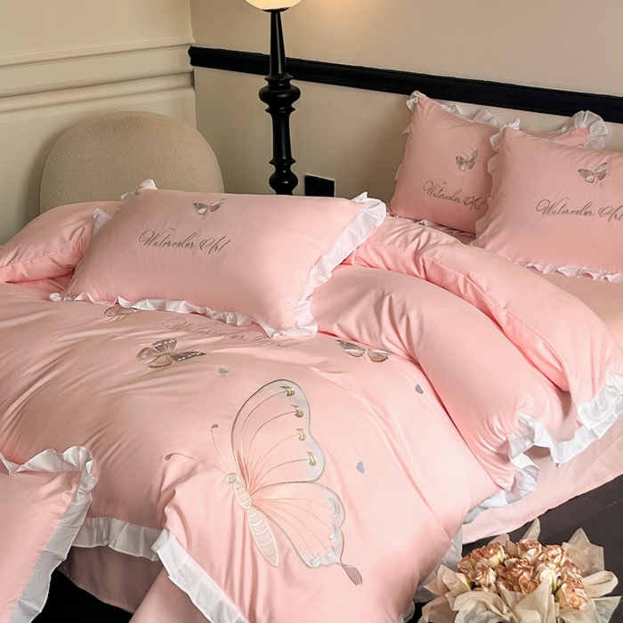 91家纺网 家纺一手货源 找家纺 （总）苏美 2025新款小清新花边水洗棉刺绣四件套