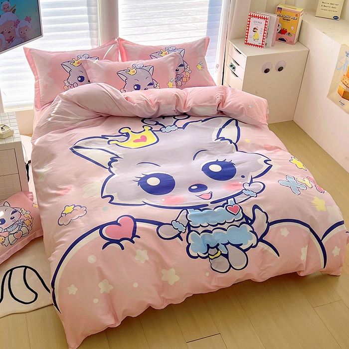 91家纺网 家纺一手货源 找家纺 浩诚 2025新款第二批正版喜羊羊灰太狼全棉卡通大版印花四件套-提供买家秀 甜蜜蜜红太狼