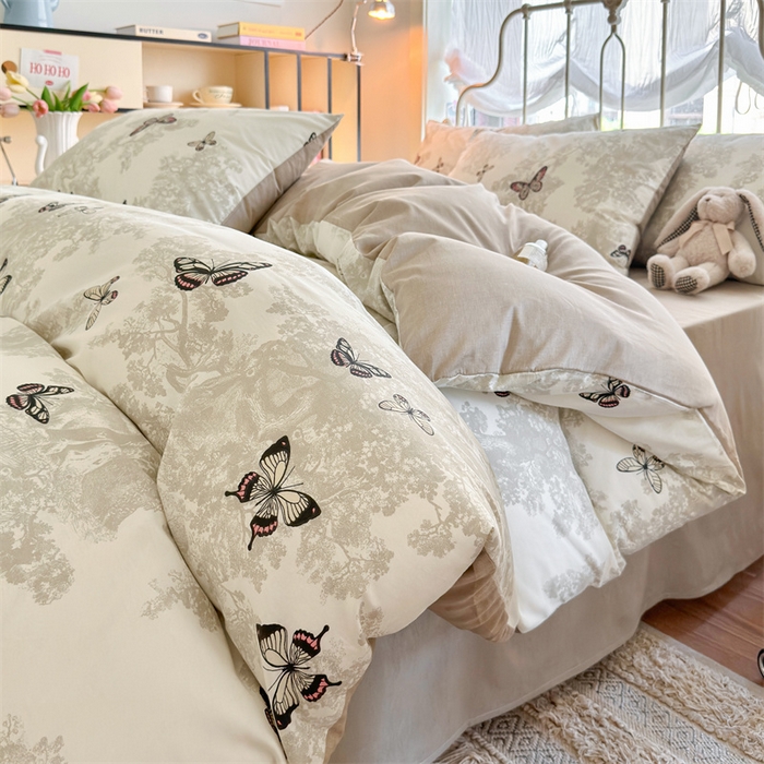 91家纺网 家纺一手货源 找家纺 名兮家居 2025新款12868全棉纯棉四件套 蝶影