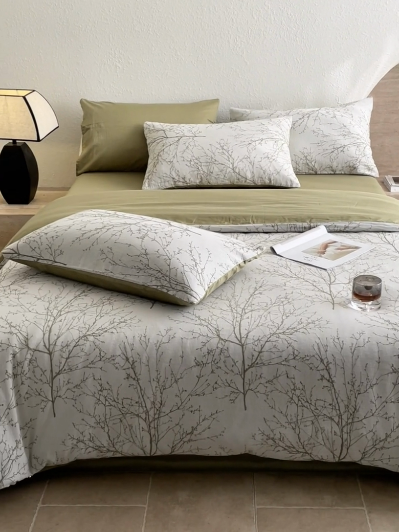 91家纺网 家纺一手货源 找家纺 2025新款全棉三层纱色织大提花四件套系列 悠南-果绿