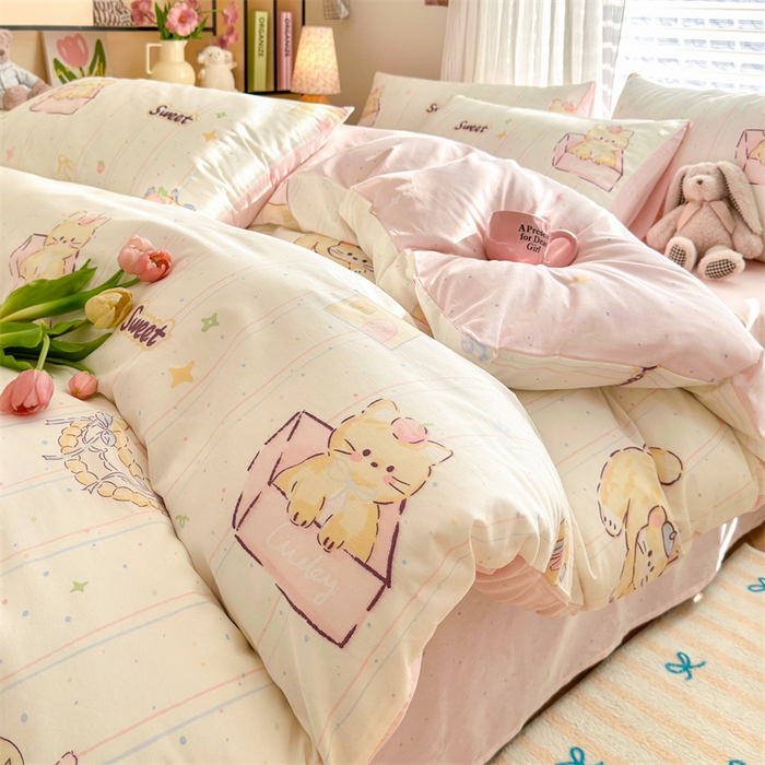 91家纺网 家纺一手货源 找家纺 名兮家居 2025新款12868全棉纯棉四件套 猫咪盒