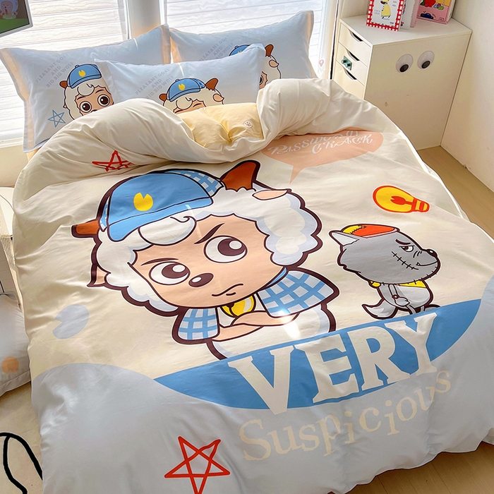 91家纺网 家纺一手货源 找家纺 （总）浩诚 2025新款第二批正版喜羊羊灰太狼全棉卡通大版印花四件套-提供买家秀