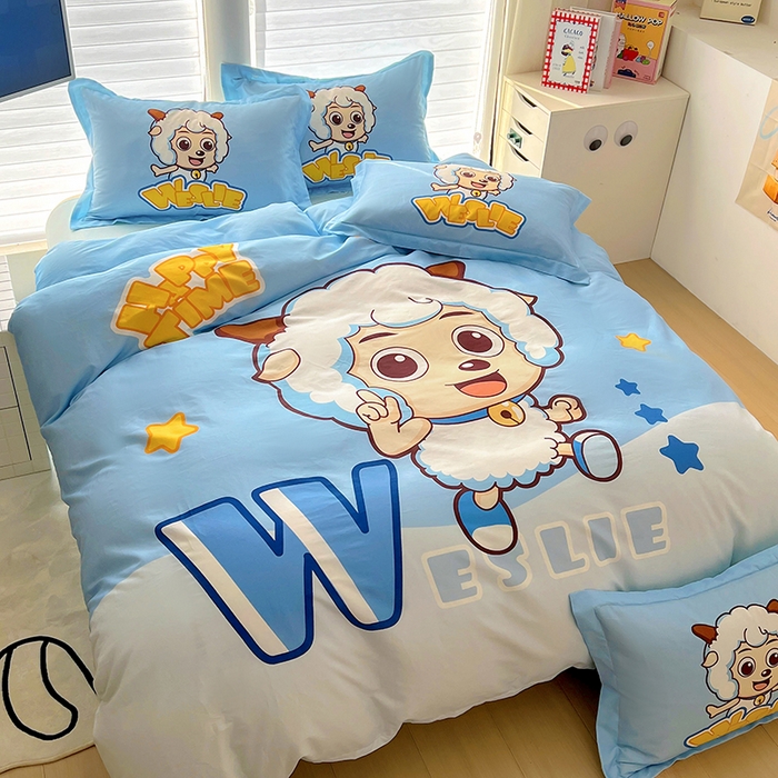 91家纺网 家纺一手货源 找家纺 浩诚 2025新款第二批正版喜羊羊灰太狼全棉卡通大版印花四件套-提供买家秀 喜气羊羊