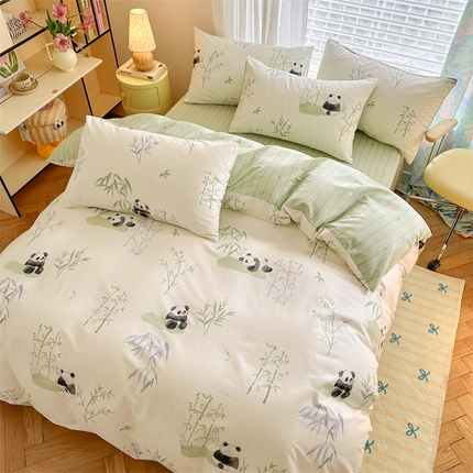 名兮家居 2025新款12868全棉纯棉四件套 竹子熊猫