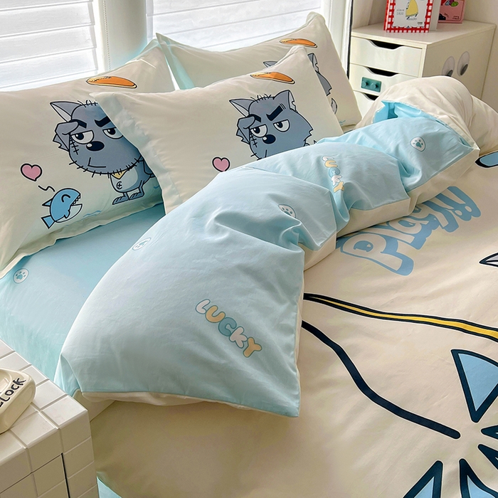 91家纺网 家纺一手货源 找家纺 浩诚 2025新款第二批正版喜羊羊灰太狼全棉卡通大版印花四件套-提供买家秀 奇妙空间