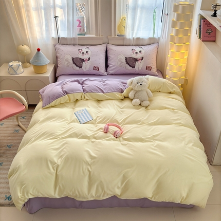 91家纺网 家纺一手货源 找家纺 （总）贝扬思家纺 2025新款水洗棉拼色Lolita系列四件套-系列二