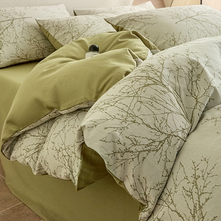 91家纺网 家纺一手货源 找家纺 2025新款全棉三层纱色织大提花四件套系列 悠南-果绿