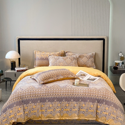 91家纺网 家纺一手货源 找家纺 （总）金喜 2025新款230克AB版雕花牛奶绒加厚四件套-雅风