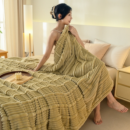 （买家秀不断货）A类母婴级兔兔绒毛毯北极绒毛毯双层毯子牛奶绒毛毯兔兔绒毯子午睡毯珊瑚绒毛毯羊羔绒毛毯 子母条-抹茶绿