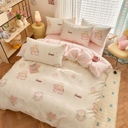 名兮家居 2025新款12868全棉纯棉四件套 猫咪盒