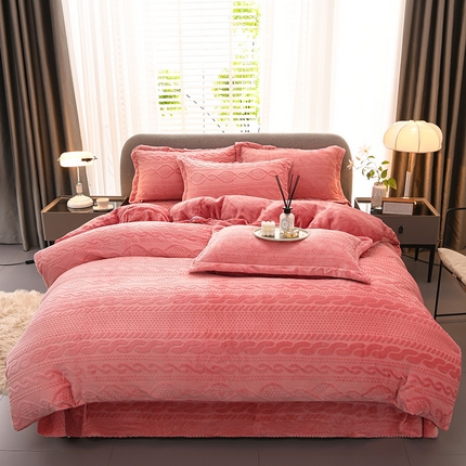 91家纺网 家纺一手货源 找家纺 （总）金喜 2025新款230克AB版雕花牛奶绒加厚四件套-雅风