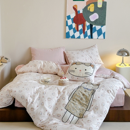 91家纺网 家纺一手货源 找家纺 卡巴伦家纺 2025新款全棉A类双层纱印花贴布绣四件套【全网控价(折后券后)不低于标准278/小号238元】 蝴蝶结KT