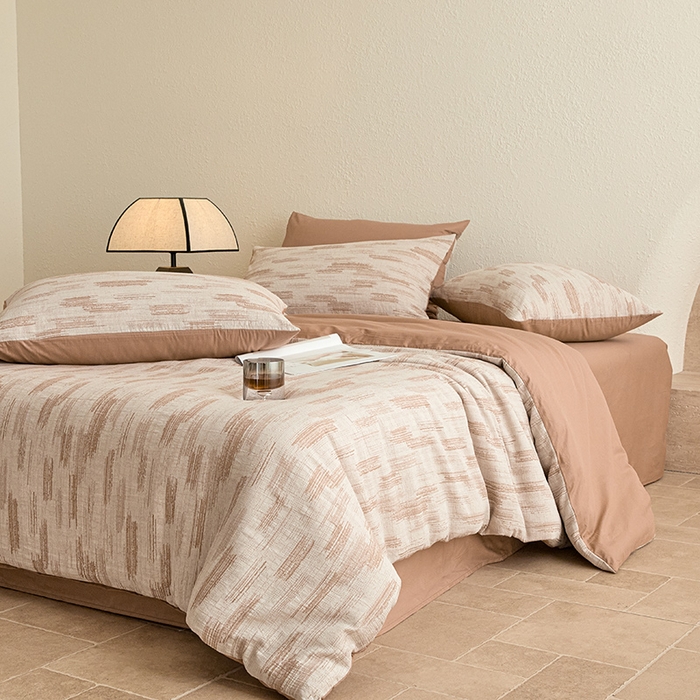 91家纺网 家纺一手货源 找家纺 2025新款全棉三层纱色织大提花四件套系列 追夏-咖