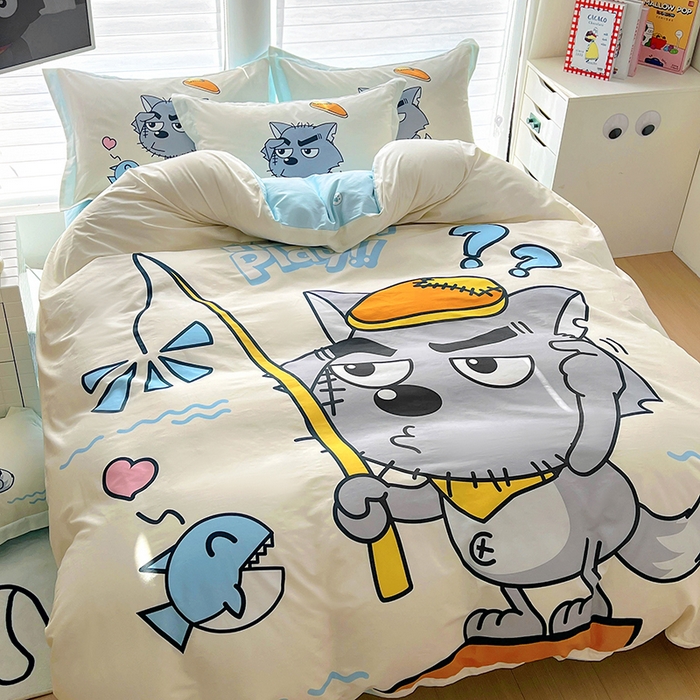 91家纺网 家纺一手货源 找家纺 浩诚 2025新款第二批正版喜羊羊灰太狼全棉卡通大版印花四件套-提供买家秀 奇妙空间