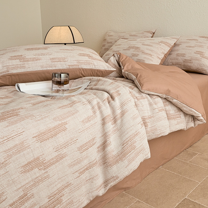 91家纺网 家纺一手货源 找家纺 2025新款全棉三层纱色织大提花四件套系列 追夏-咖