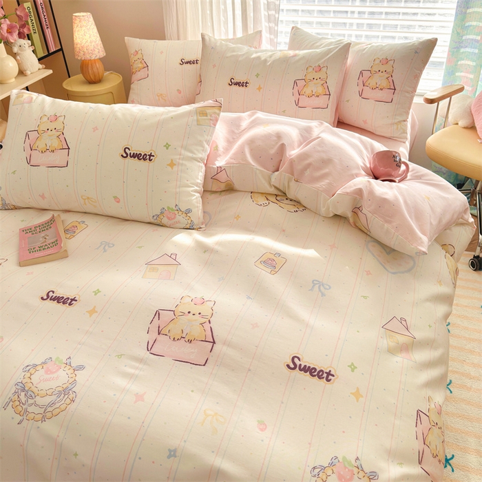 91家纺网 家纺一手货源 找家纺 名兮家居 2025新款12868全棉纯棉四件套 猫咪盒