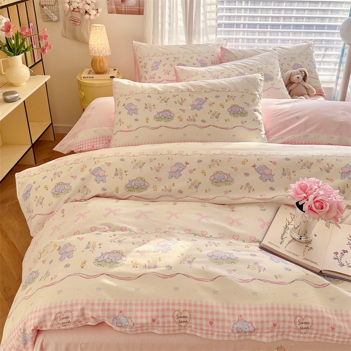 91家纺网 家纺一手货源 找家纺 名兮家居 2025新款12868全棉纯棉四件套 开心小象