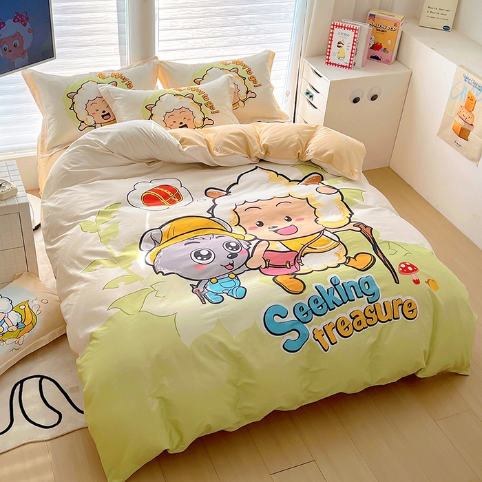 91家纺网 家纺一手货源 找家纺 浩诚 2025新款第二批正版喜羊羊灰太狼全棉卡通大版印花四件套-提供买家秀 去寻宝