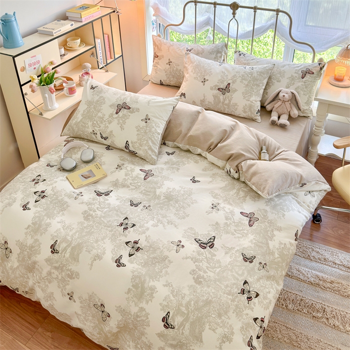 91家纺网 家纺一手货源 找家纺 名兮家居 2025新款12868全棉纯棉四件套 蝶影