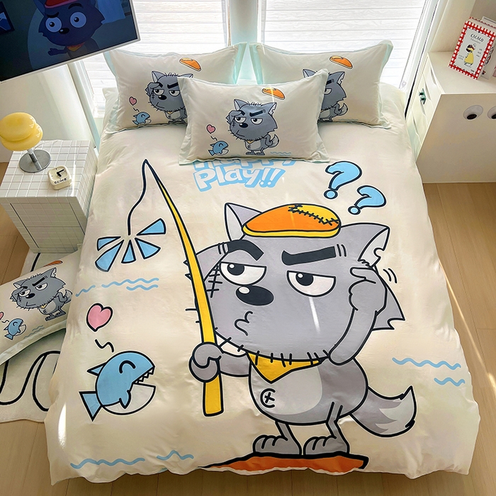 91家纺网 家纺一手货源 找家纺 浩诚 2025新款第二批正版喜羊羊灰太狼全棉卡通大版印花四件套-提供买家秀 奇妙空间