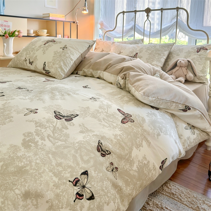 91家纺网 家纺一手货源 找家纺 名兮家居 2025新款12868全棉纯棉四件套 蝶影