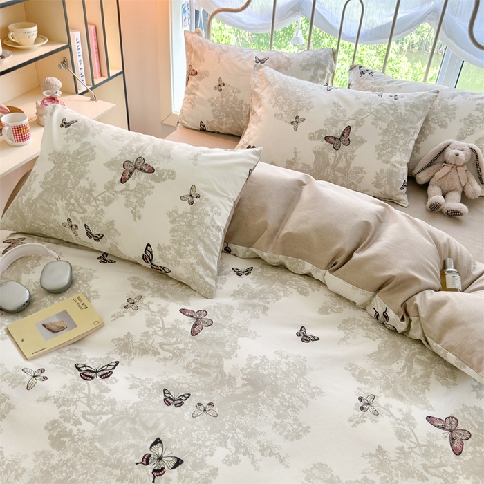 91家纺网 家纺一手货源 找家纺 名兮家居 2025新款12868全棉纯棉四件套 蝶影