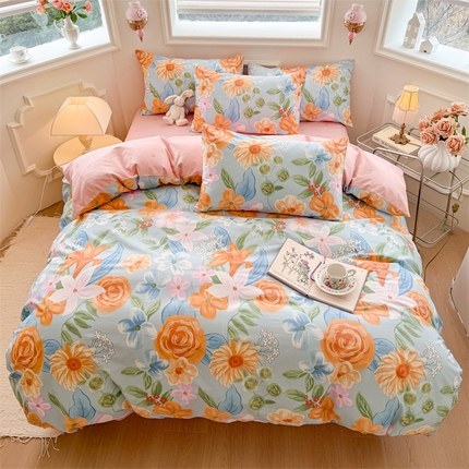 名兮家居 2025新款13372全棉四件套-大花卉系列 葵葵暖秋