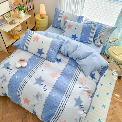 名兮家居 2025新款12868全棉纯棉四件套 蓝色甜星