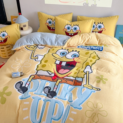 91家纺网 家纺一手货源 找家纺 （总）（买家秀不断货）A类母婴级海绵宝宝卡通儿童双面牛奶绒四件套珊瑚绒四件套雪花绒四件套高克重牛奶绒四件套