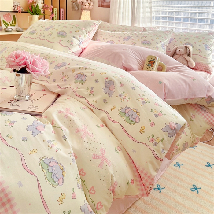 91家纺网 家纺一手货源 找家纺 名兮家居 2025新款12868全棉纯棉四件套 开心小象