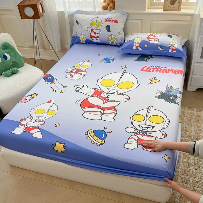 91家纺网 家纺一手货源 找家纺 蘭菲家纺 2025新款奥特曼全棉床笠 抱团