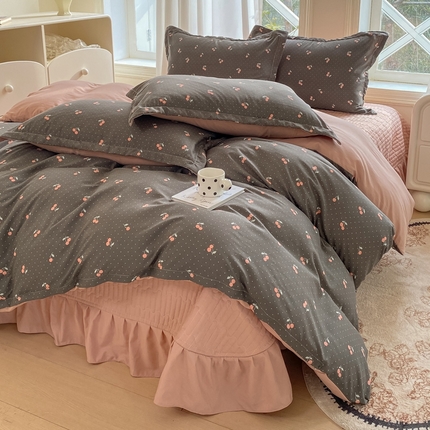 尚美 2025新款小碎花针织棉床盖四件套 红樱桃