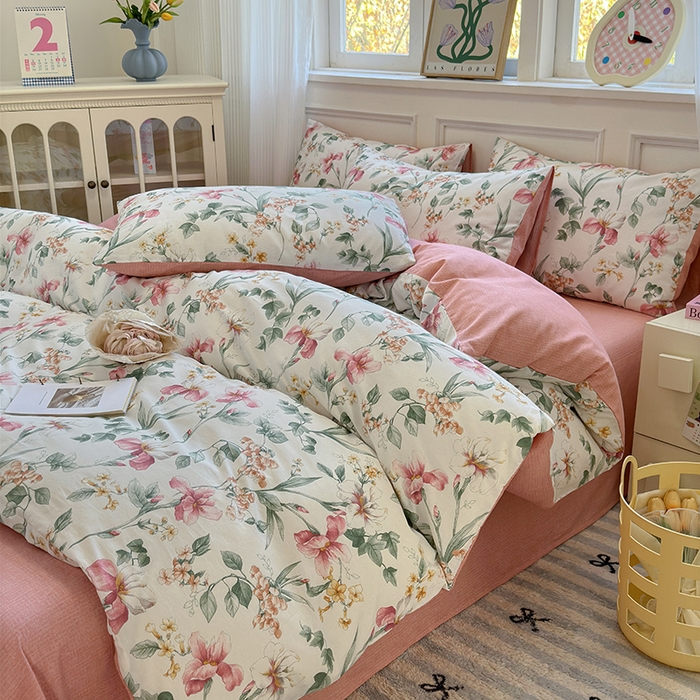 91家纺网 家纺一手货源 找家纺 沐棉家居 2025新款全棉印花四件套 春风慕颜