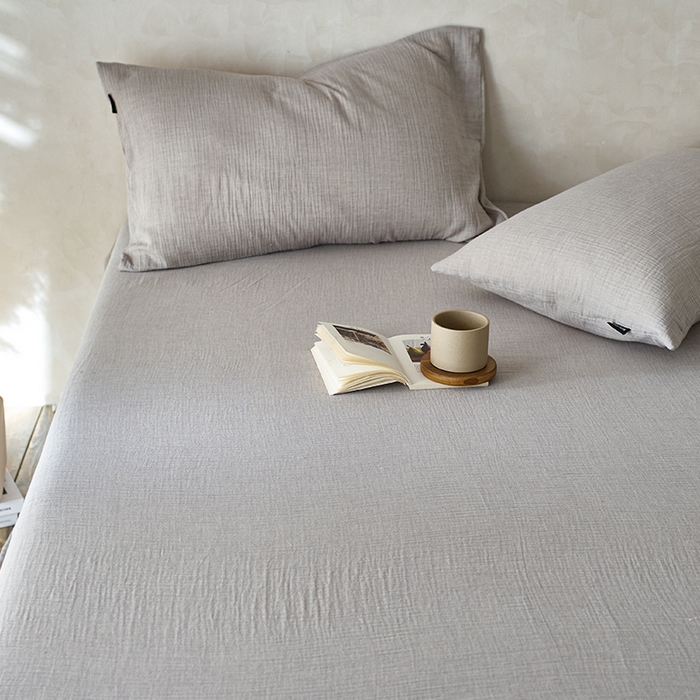 91家纺网 家纺一手货源 找家纺 蓝邻 2025新款全棉双层皱皱纱单品系列-单床单 银月光