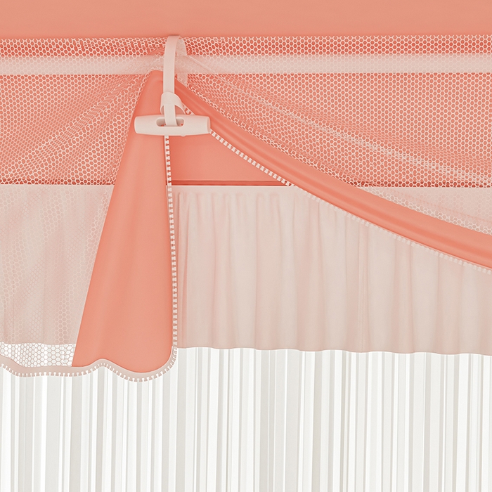 91家纺网 家纺一手货源 找家纺 千逸虹 2025新款坐床防摔可拆卸遮光双层布帘蚊帐 水蜜桃兔