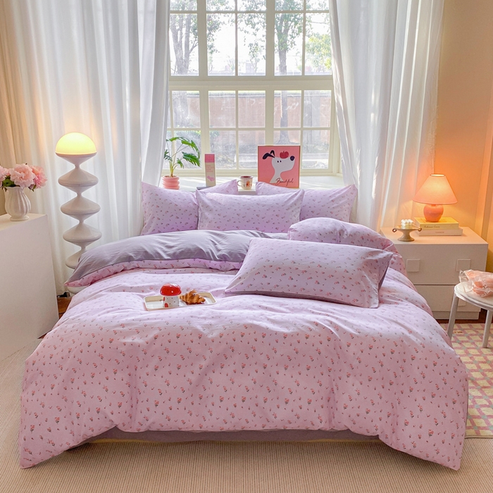 91家纺网 家纺一手货源 找家纺 2025新款高克重小碎花水洗棉四件套 郁金香