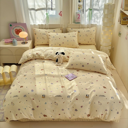 沐棉家居 2025新款全棉双层纱四件套 萌宠