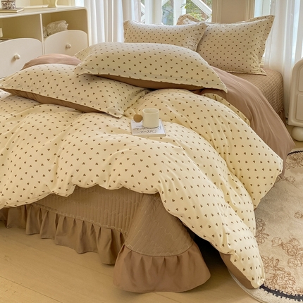 尚美 2025新款小碎花针织棉床盖四件套 卡爱心