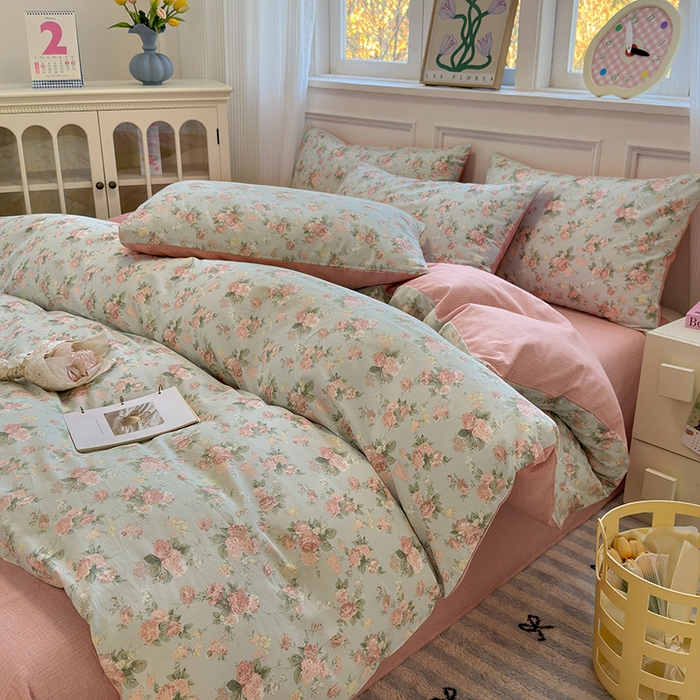 91家纺网 家纺一手货源 找家纺 沐棉家居 2025新款全棉印花四件套 春色满园