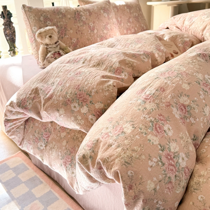 91家纺网 家纺一手货源 找家纺 韩巢家纺 2025新款云感双层纱床上用品四件套超柔裸睡级床单被套三件套-(提供卖家秀) 爱如星辰