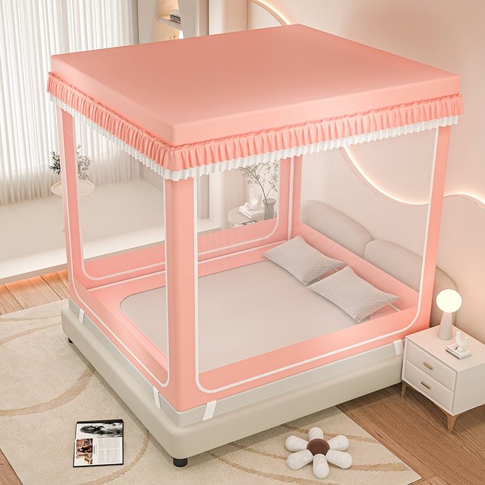 91家纺网 家纺一手货源 找家纺 千逸虹 2025新款坐床防摔可拆卸遮光双层布帘蚊帐 蘑菇花园