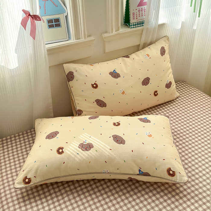 91家纺网 家纺一手货源 找家纺 沐棉家居 2025新款全棉双层纱四件套 狗狗派对