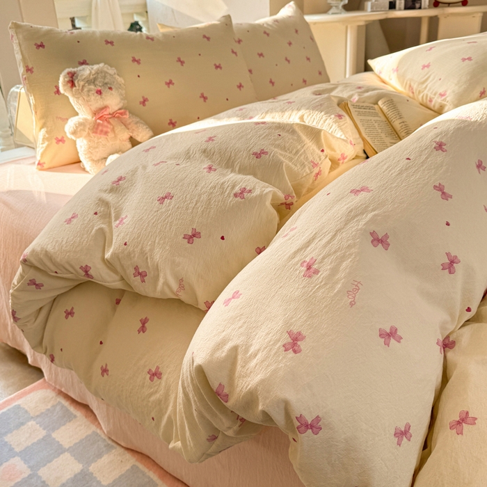 91家纺网 家纺一手货源 找家纺 （总）韩巢家纺 2025新款云感双层纱床上用品四件套超柔裸睡级床单被套三件套-(提供卖家秀)