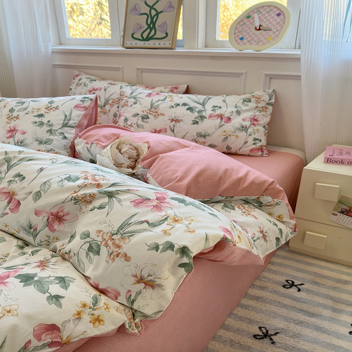 91家纺网 家纺一手货源 找家纺 沐棉家居 2025新款全棉印花四件套 春风慕颜