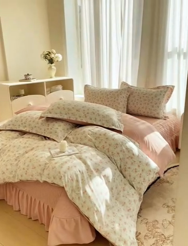 91家纺网 家纺一手货源 找家纺 尚美 2025新款小碎花针织棉床盖四件套 瑰丽多姿