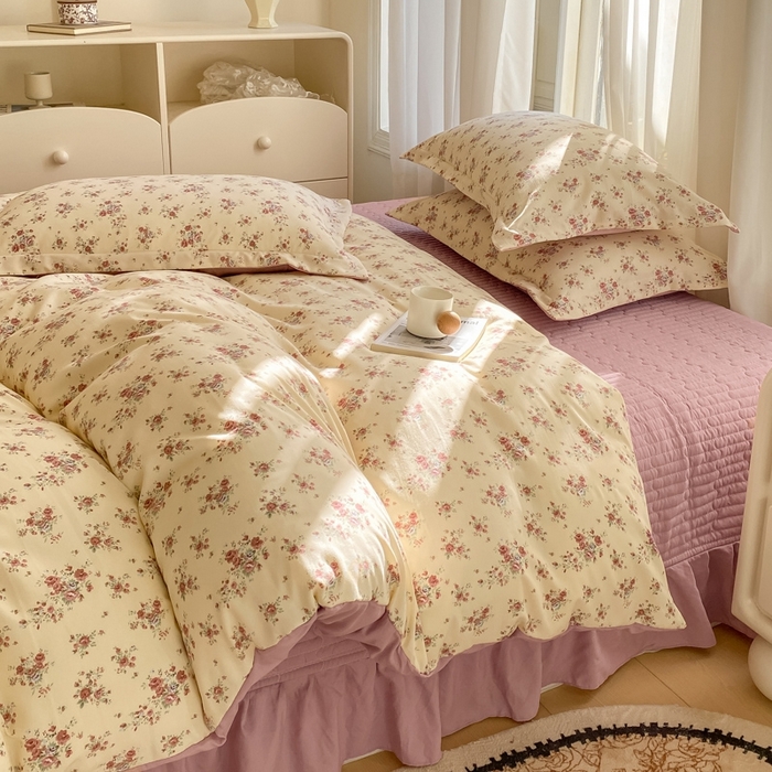 91家纺网 家纺一手货源 找家纺 尚美 2025新款小碎花针织棉床盖四件套 花絮