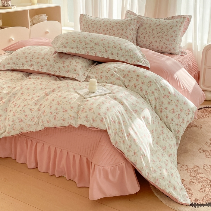 91家纺网 家纺一手货源 找家纺 尚美 2025新款小碎花针织棉床盖四件套 瑰丽多姿